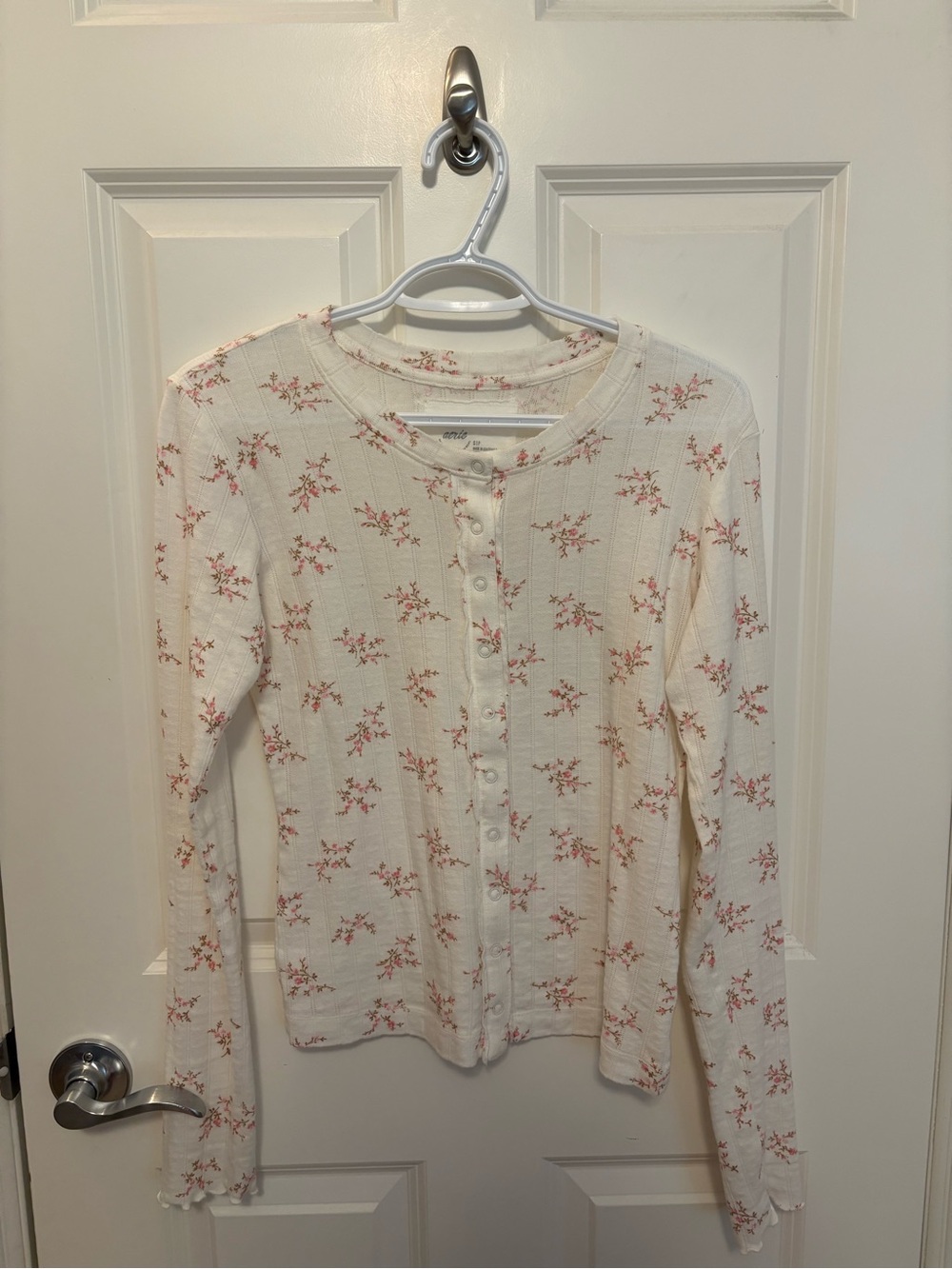 aerie Cream Floral Henley Long-Sleeve Top